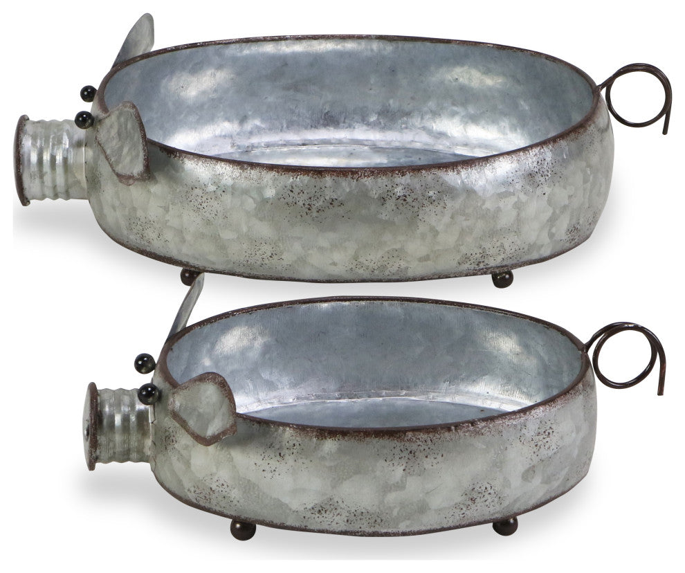 Galvanized Metal Piglet Planters, Set of 2