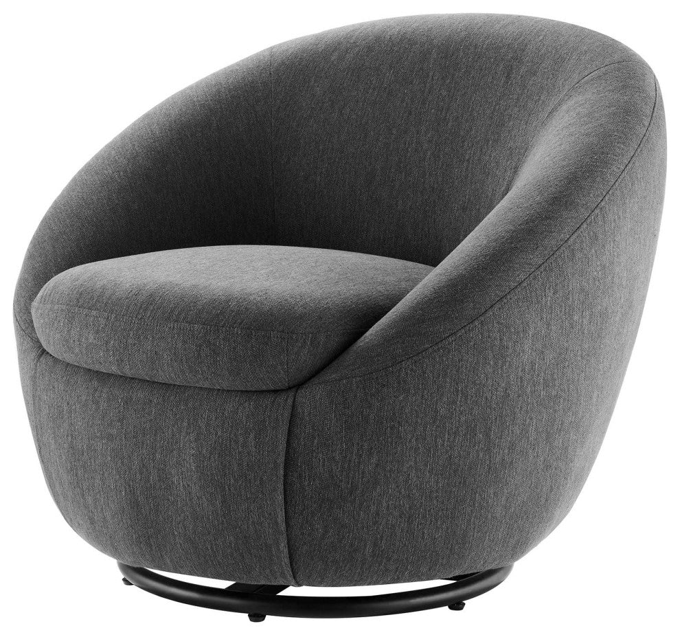 Armchair Swivel Accent Chair, Black Gray, Fabric, Modern, Cafe Hospitality