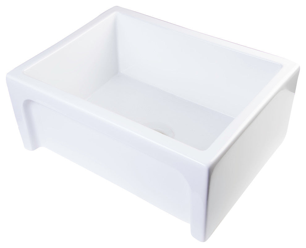 Ab2418Arch-W 24" White Arched Apron Thick Wall Fireclay Single Bowl Farm Sink