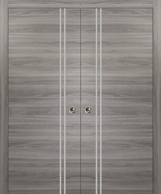 French Double Pocket Doors 84x84 | Planum 0310 Ginger Ash | Kit Trims Rail