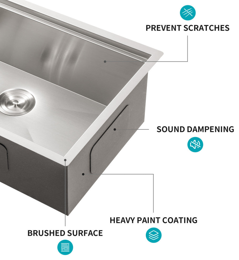30" Undermount Workstation T-304 Stainless Steel Single Bowl Kitchen Sink