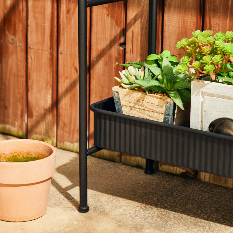 68"H 3-Tiered Metal Shelf Planter Stands, Black