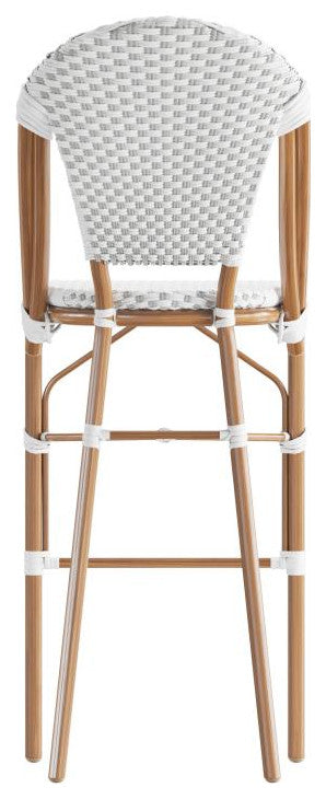Set of 2 Stackable Indoor/Outdoor French Bistro 30" Bar Stools, White & Gray/Natural Frame