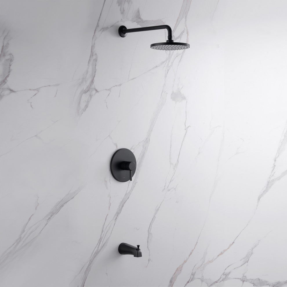 Luxier SS-C01-T-V Rainfall Shower Faucet With Valve and Spout, Matte Black