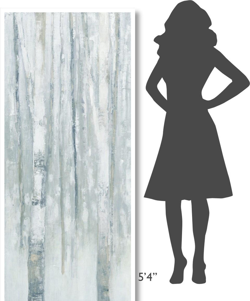 "Birches in Winter Blue Gray Panel I" Print by Julia Purinton, 32"x77"