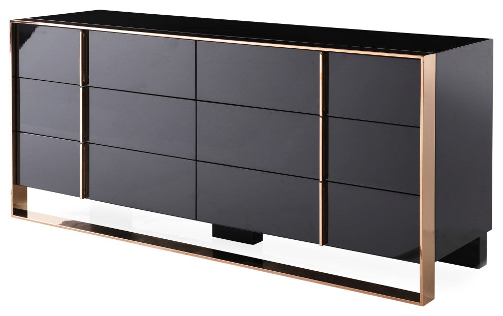 Nova Domus Cartier Black and Rosegold Bedroom Set, Eastern King