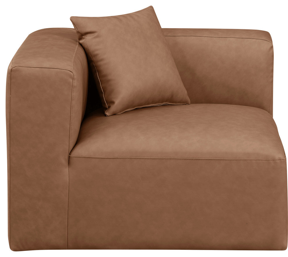 Cube Upholstered Modular Component, Brown, Vegan Leather, Corner Chair