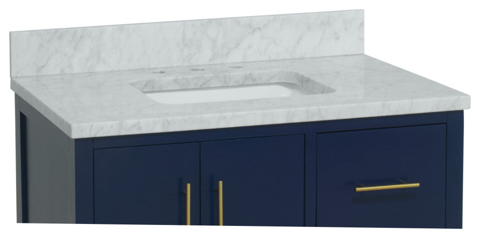California 36" Bathroom Vanity, Royal Blue, Carrara Marble