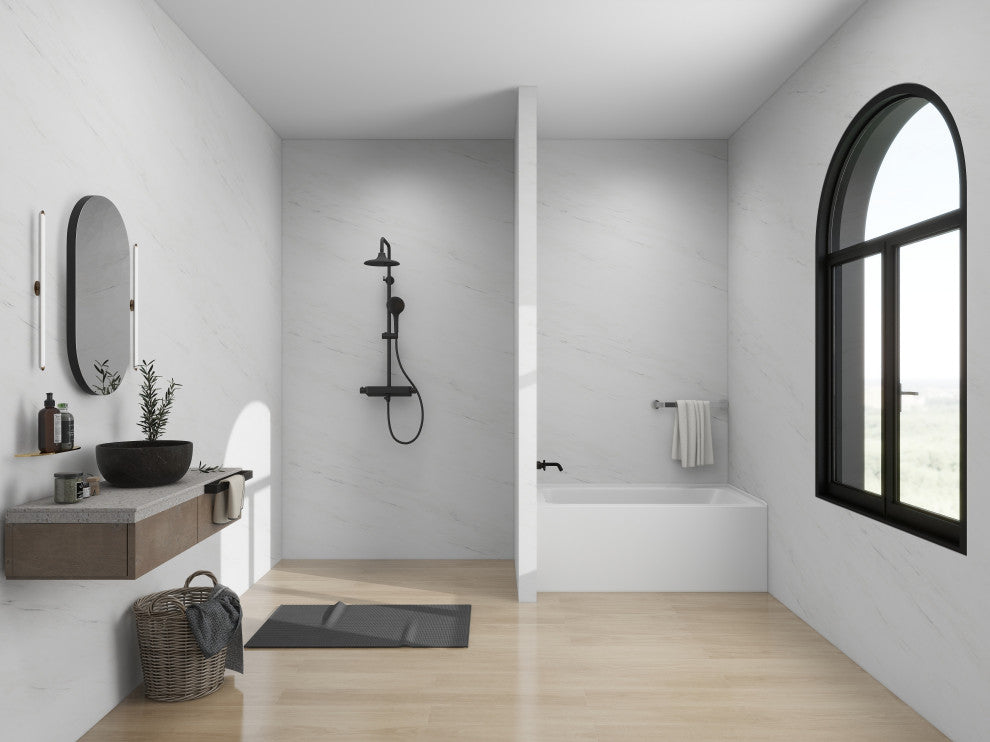 Vanity Art Alcove Soaking Acrylic Bathtub, White/Brushed Nickel, 54"x32", Left