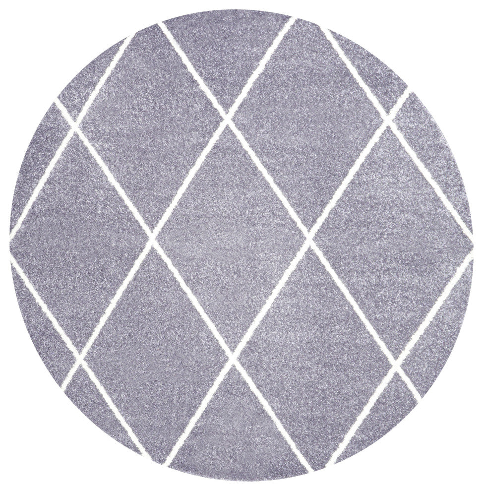 Cole Minimalist Diamond Trellis Gray/White 5' Round Area Rug