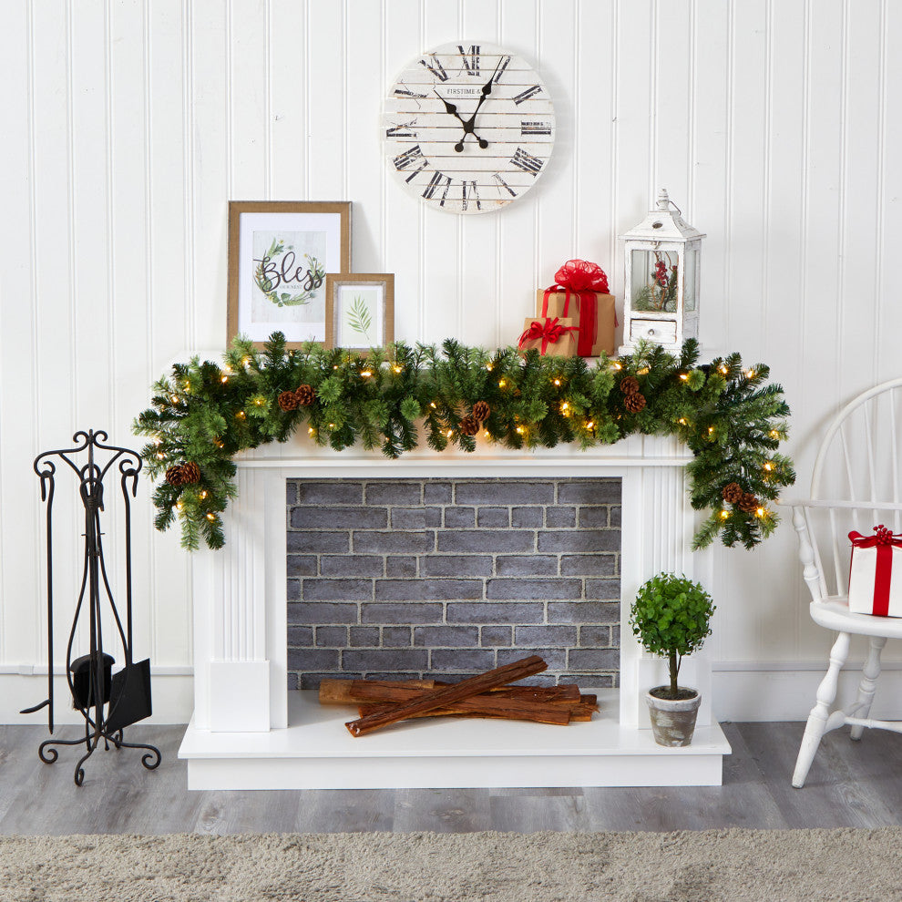 6' Christmas Artificial Garland With 50 Clear LED Lights and Pine Cones