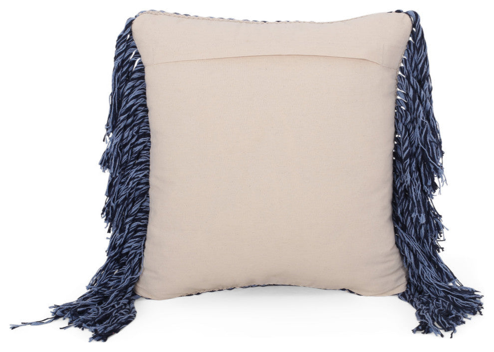 Isaac Hand-Loomed Boho Pillow Cover, Blue, Natural, Single