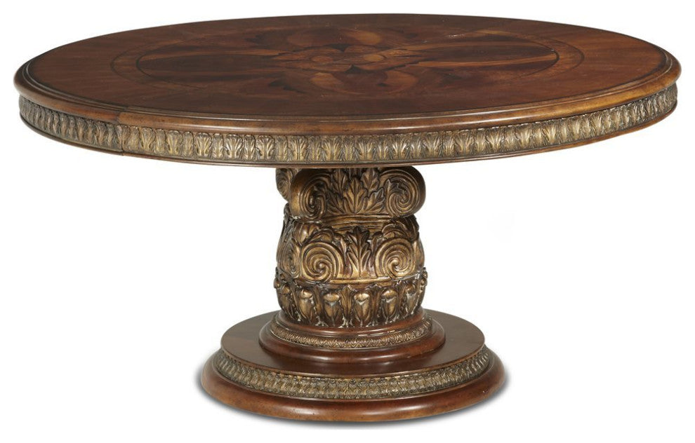 Aico Amini Villa Valencia Round Dining Table in Classic Chestnut