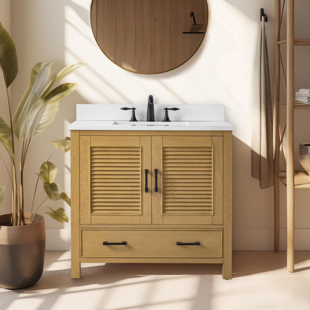 Estate Double Sink Bathroom Vanity Modular Set, Oak, 36", Single Sink