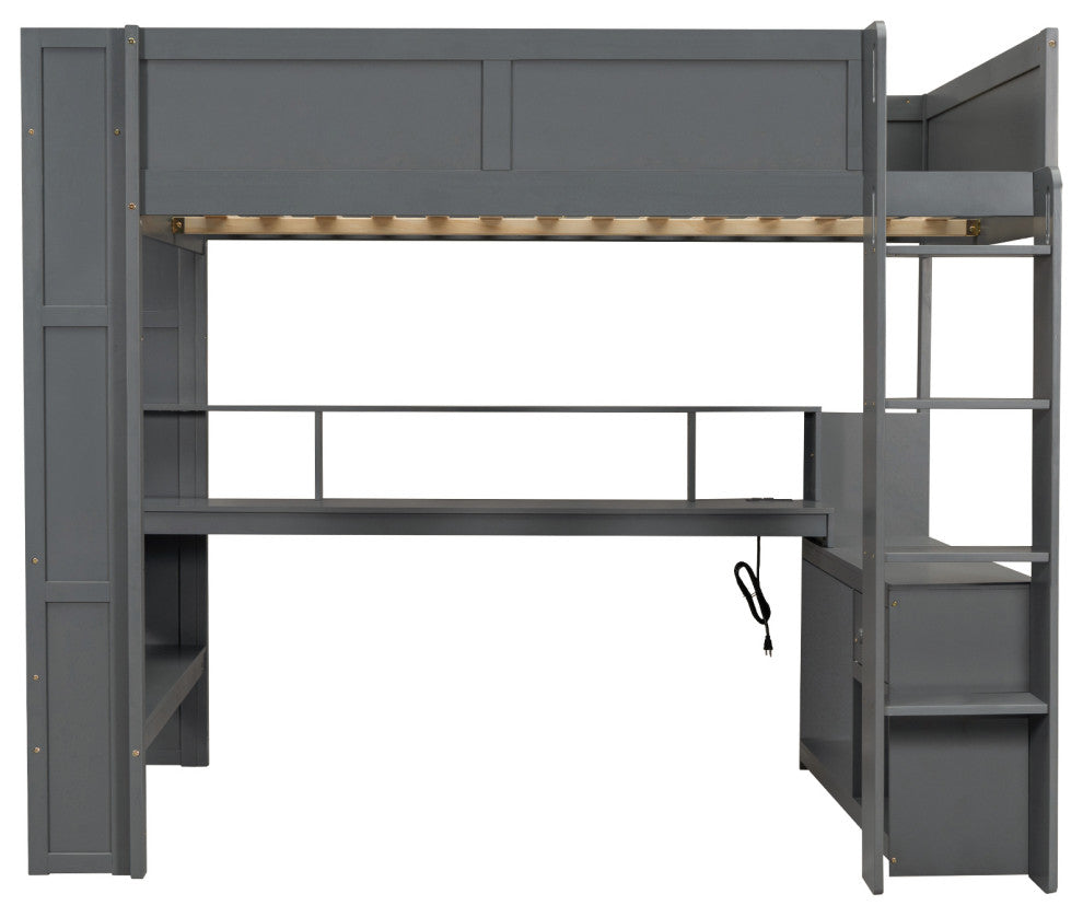 Gewnee Wood Full Size Gaming Loft Bed with Desk