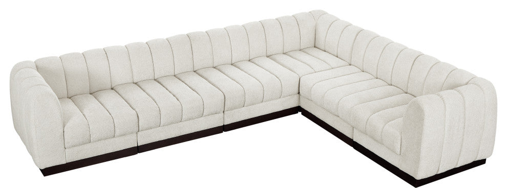 Quinn Chenille Upholstered 6-Piece L-Shaped Modular Sectional, Cream