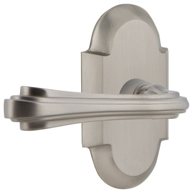 Cottage Plate With Fleur Lever, Satin Nickel, Left-Handed