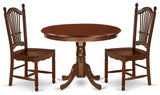 3Pc Round 42"Dining Table And 2 Wood Seat Dining Chairs