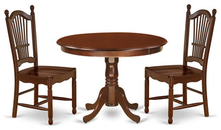 3Pc Round 42"Dining Table And 2 Wood Seat Dining Chairs