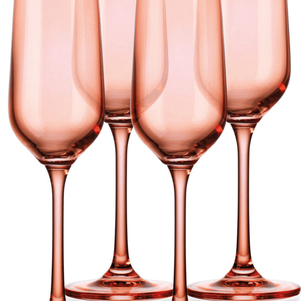 Set of Four Translucent Blush Champagne Flutes