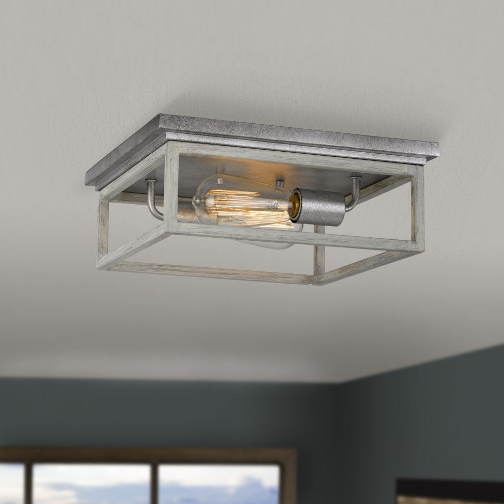 Weston  2-Light Galvanized Ocala Oak Flush Mount 12.63"x12.63"x4.75"