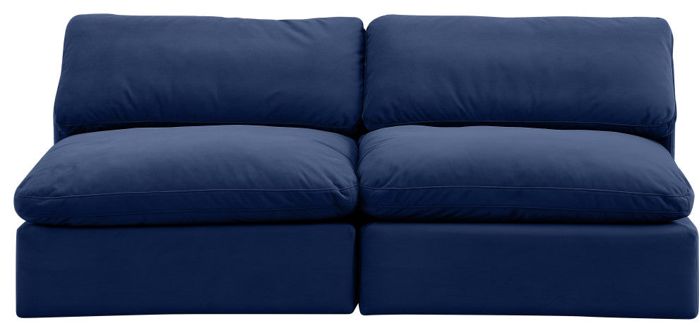 Comfy Upholstered Modular Sofa, Navy, 2-Piece: 2 Armless Chair, Velvet