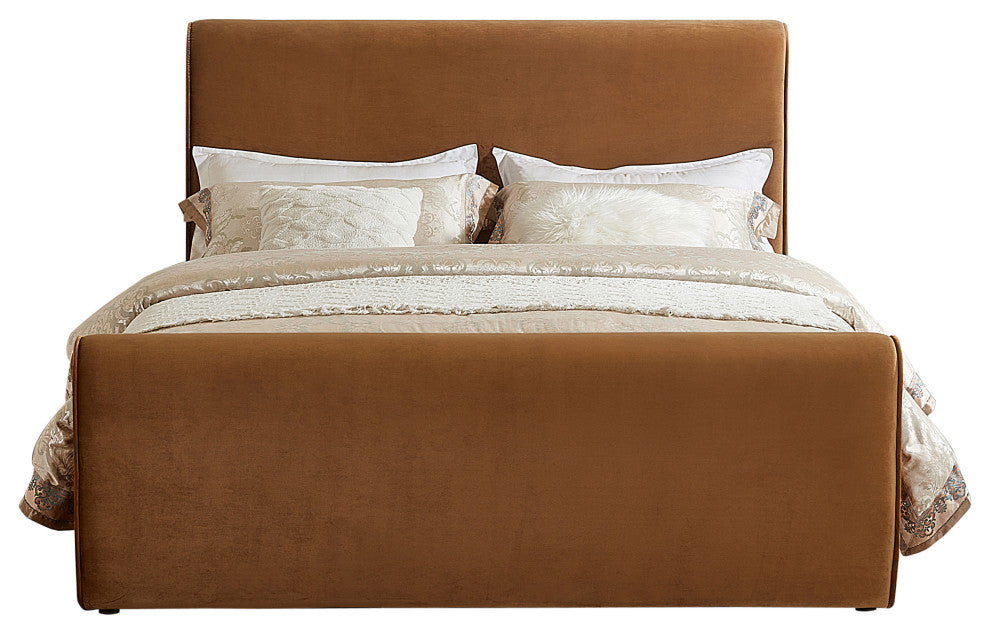 Sloan Black Velvet Full Bed, Saddle, Queen