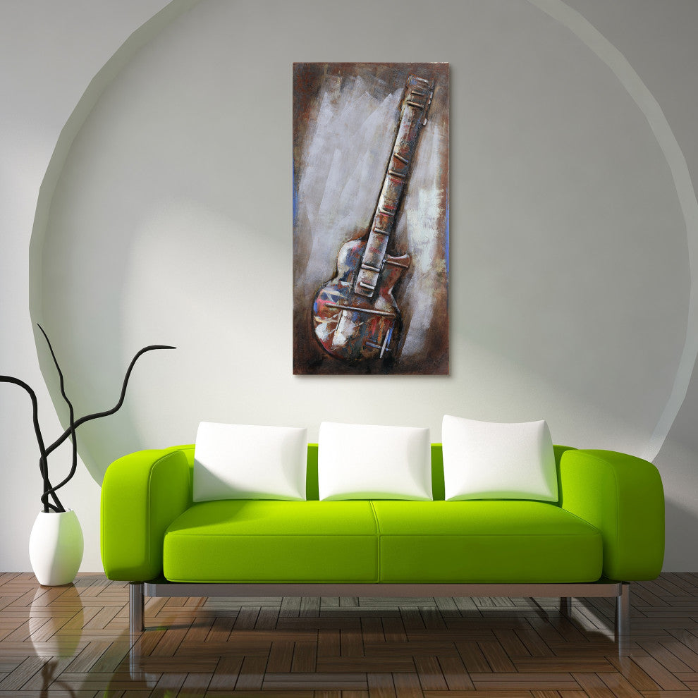 "Electric Guitar" Primo Mixed Media Hand Painted 3D Metal Wall Art