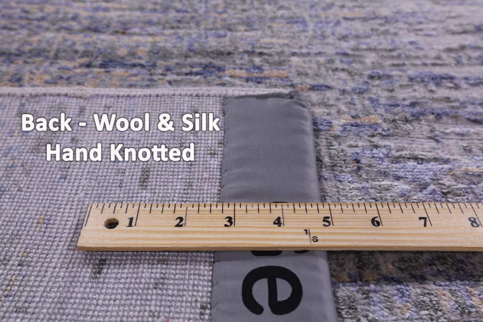 6' 1" X 8' 11" Handmade Abstract Wool and Silk Rug Q8717