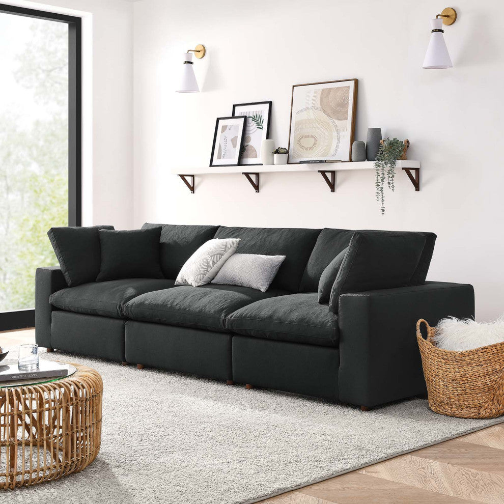 Commix Down Filled Overstuffed 3-Piece Sectional Sofa Set, Black