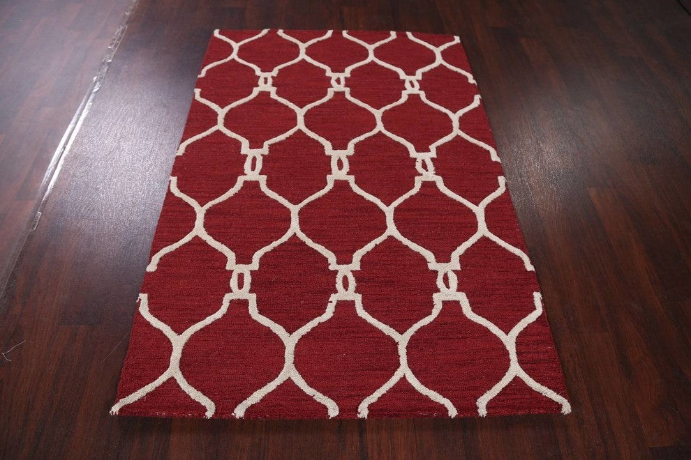 Hand-Tufted Agra Indian Oushak Oriental Wool Area Rug, Trellis, 4x6'