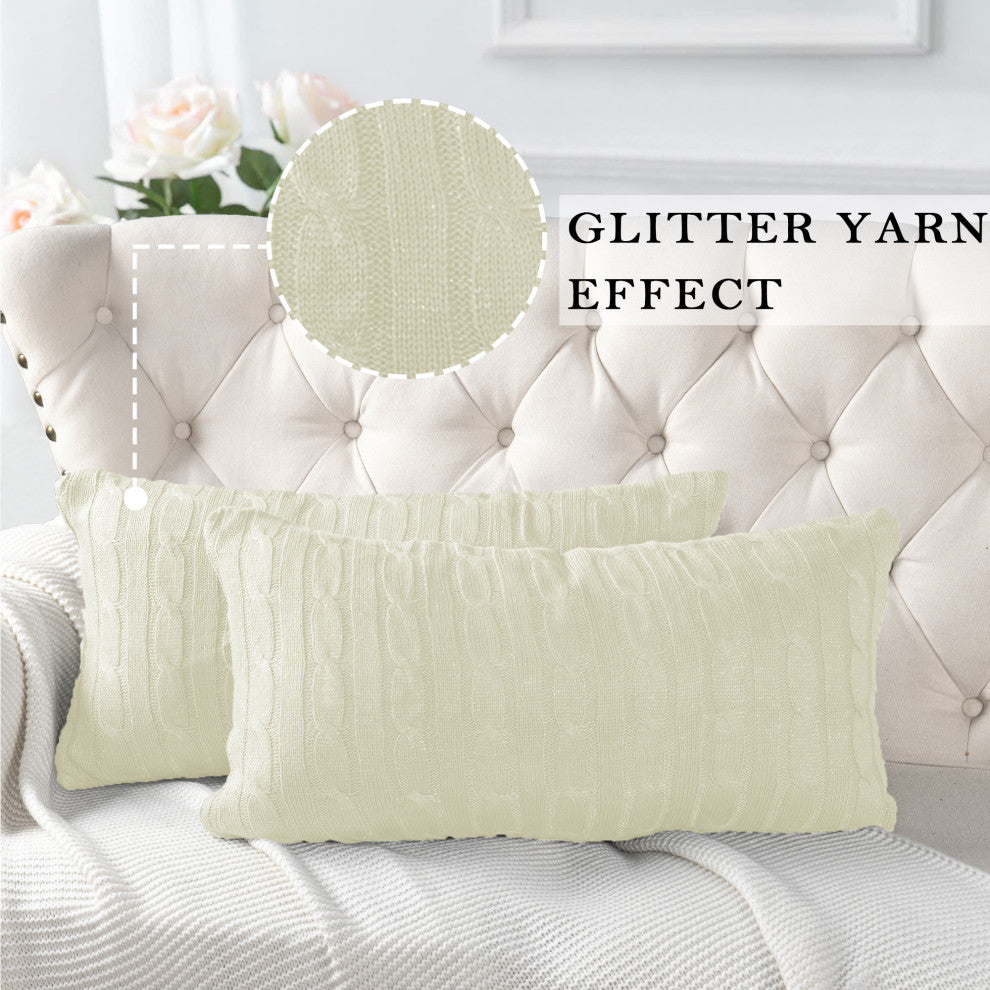 Cable Knit 2 Piece Lumbar Pillow Shell Set, Antique White, 2 Piece, 14"x26"