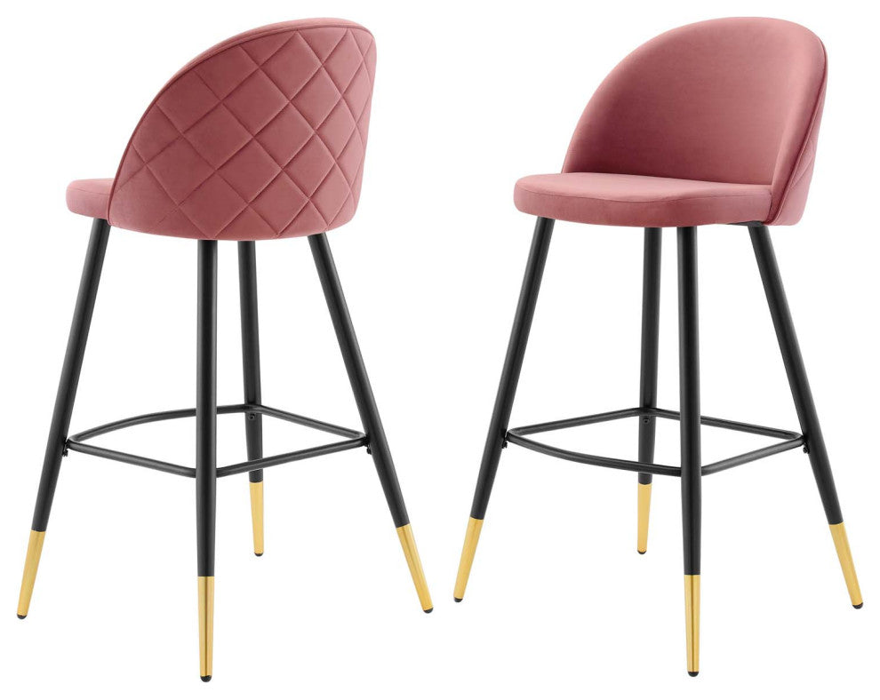 Bar Stool Chair Barstool, Set of 2, Velvet, Metal, Pink, Modern, Bar Pub Bistro