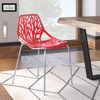 Leisuremod Asbury Stackable Dining Chair with Chrome Legs, Red