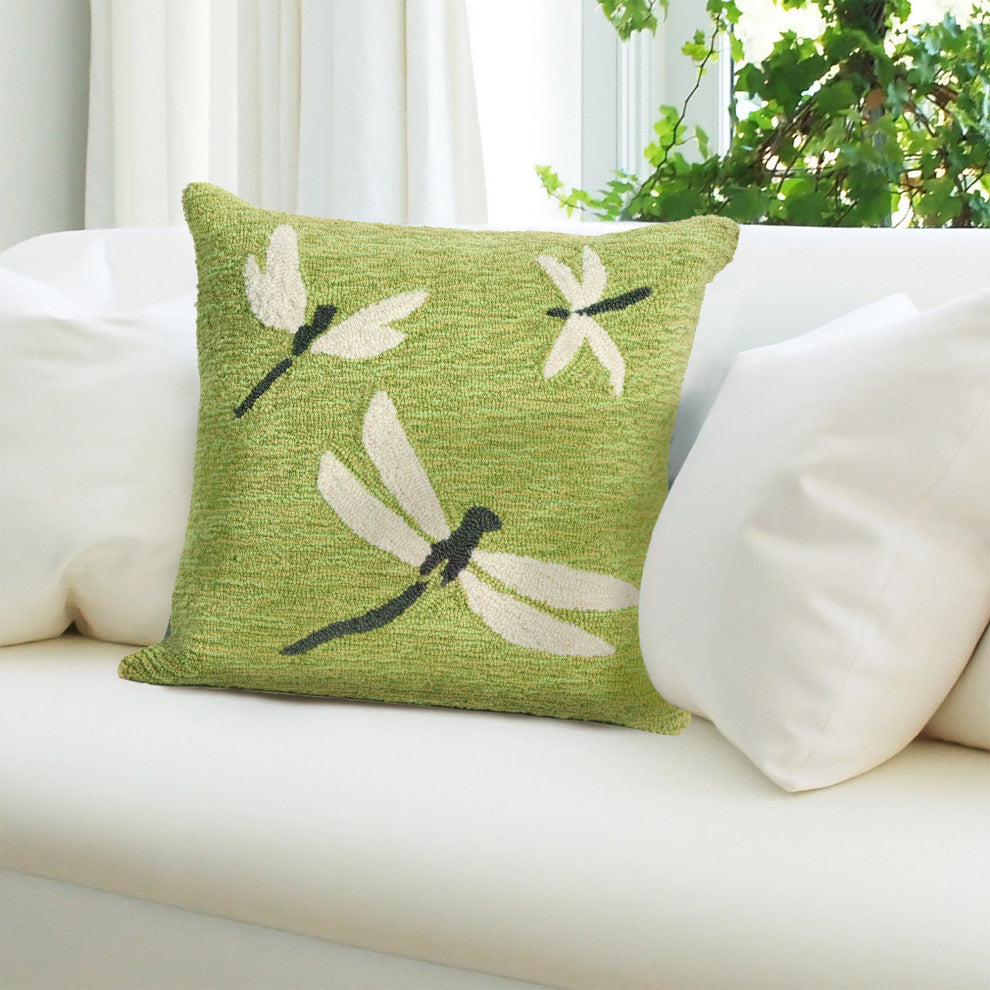 Frontporch Dragonfly Pillow, Green, 18"x18"