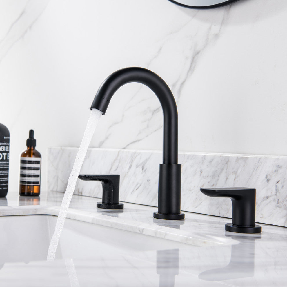 Deck Mounted Dual Handles High-Arc Widespread Bathroom Faucet, Matte Black