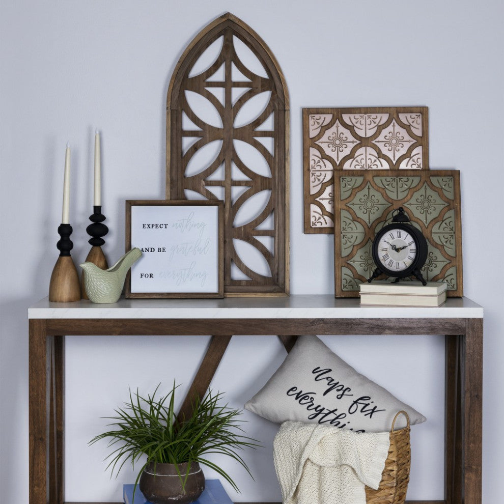 Pale Pink Quatrefoil Metal and Wood Wall Plaque