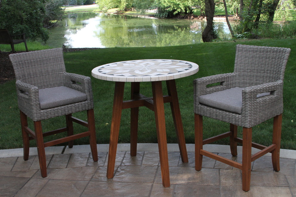 Balcony Height Light Gray Wicker and Eucalyptus Armchair, Set of 2