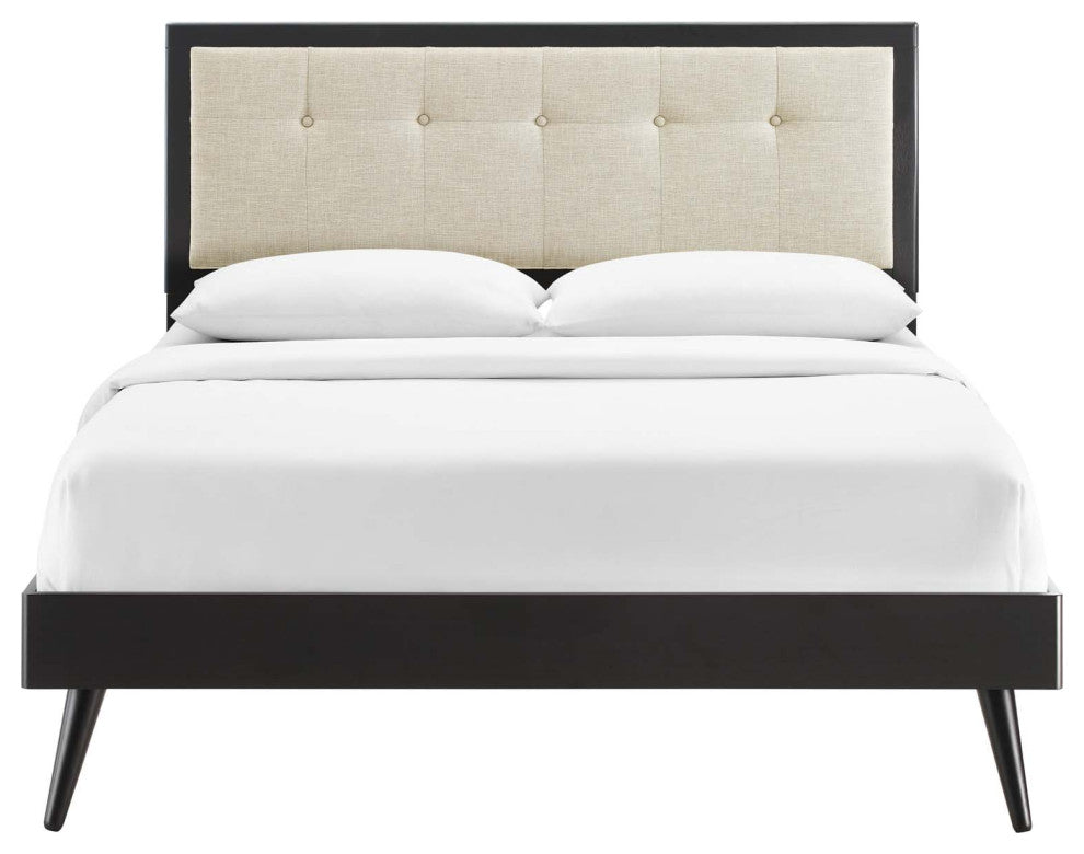 Willow Full Wood Platform Bed With Splayed Legs Black Beige
