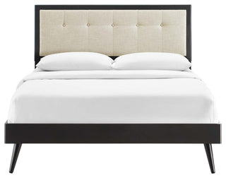Willow Full Wood Platform Bed With Splayed Legs Black Beige