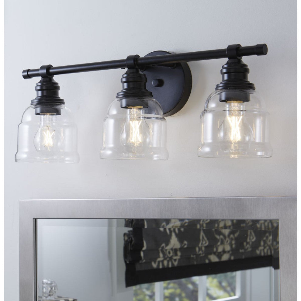 Ambrose Collection 21" 3-Light Matte Black Clear Glass Bath Vanity Light