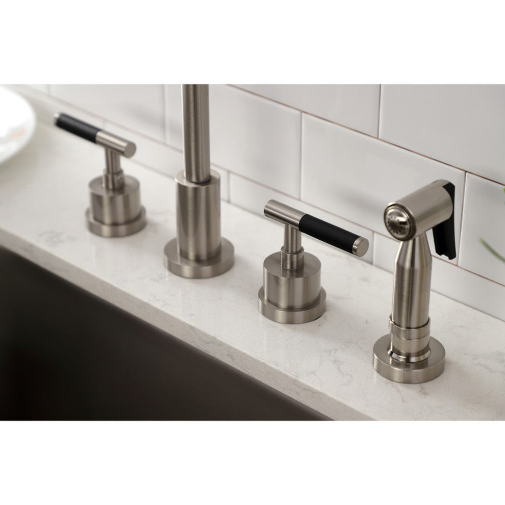 KS8728CKLBS Kaiser Widespread Kitchen Faucet With Brass Sprayer, Brushed Nickel