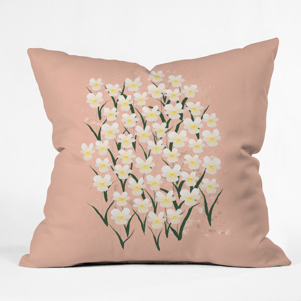 Joy Laforme Pansies in Pink and White Outdoor Throw Pillow, Medium