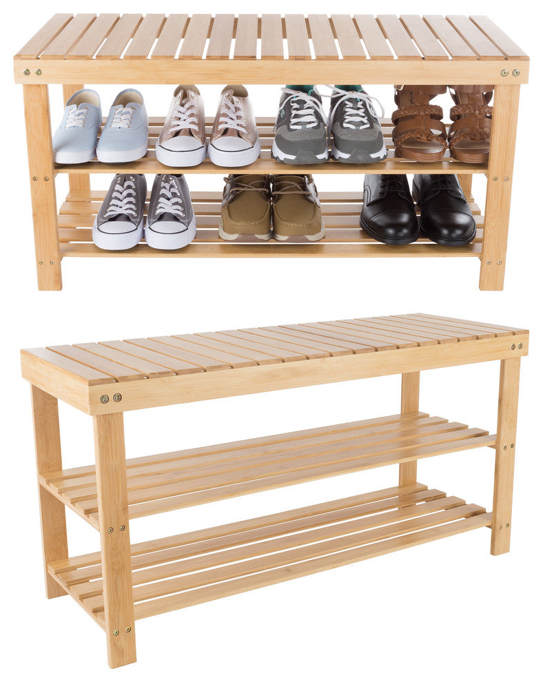 2 Tier Bamboo Shoe Rack Bench Storage Organizer by Lavish Home