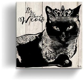 Ready2HangArt 'Meow' Wrapped Canvas Cat Wall Art, 30"x30"