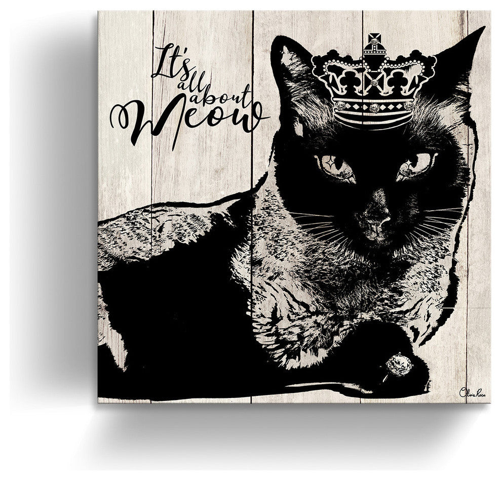 Ready2HangArt 'Meow' Wrapped Canvas Cat Wall Art, 30"x30"