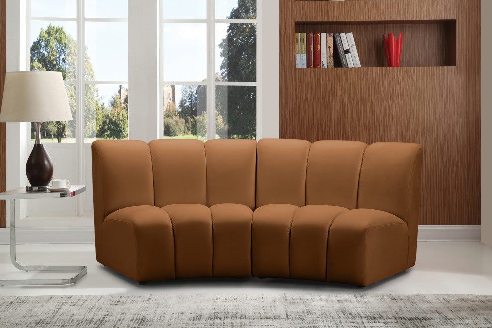 Infinity Channel Tufted Velvet Modular Chair, Saddle, 2 Piece