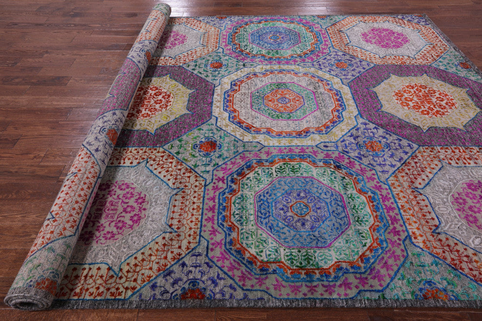 Wool & Silk Handmade Mamluk Geometric Rug 8' 10" X 12' 2" - Q13737