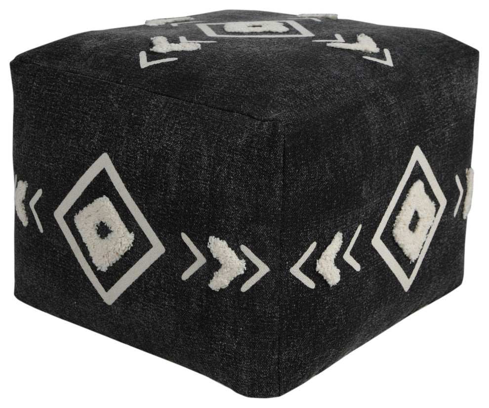 Textured Diamond Medallion Pouf Ottoman
