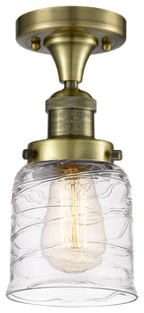 Small Bell 1 Light Semi-Flush Mount, Antique Brass, Deco Swirl